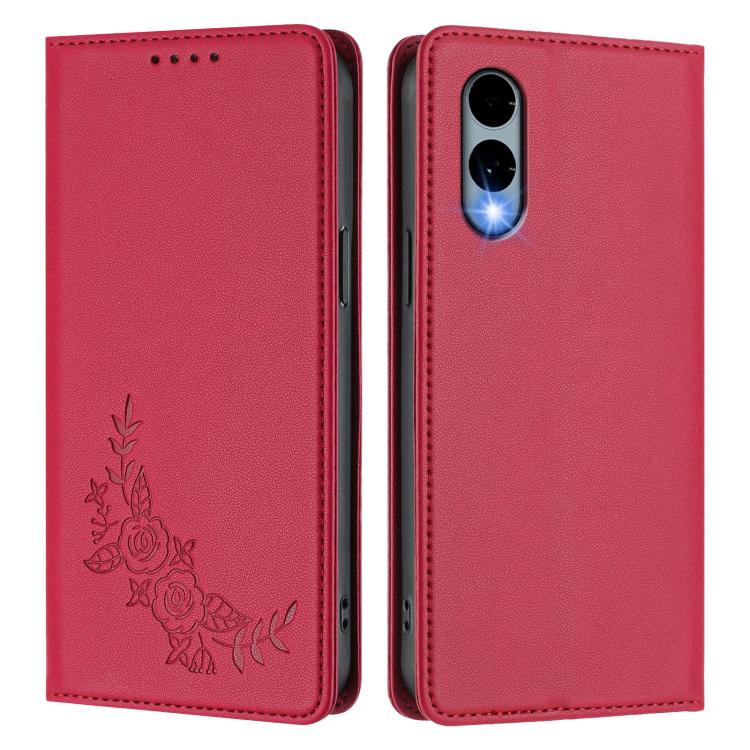 For Fujitsu Arrows We2 / F-52E Peony Embossed Magnetic RFID Vegan Leather Phone Case