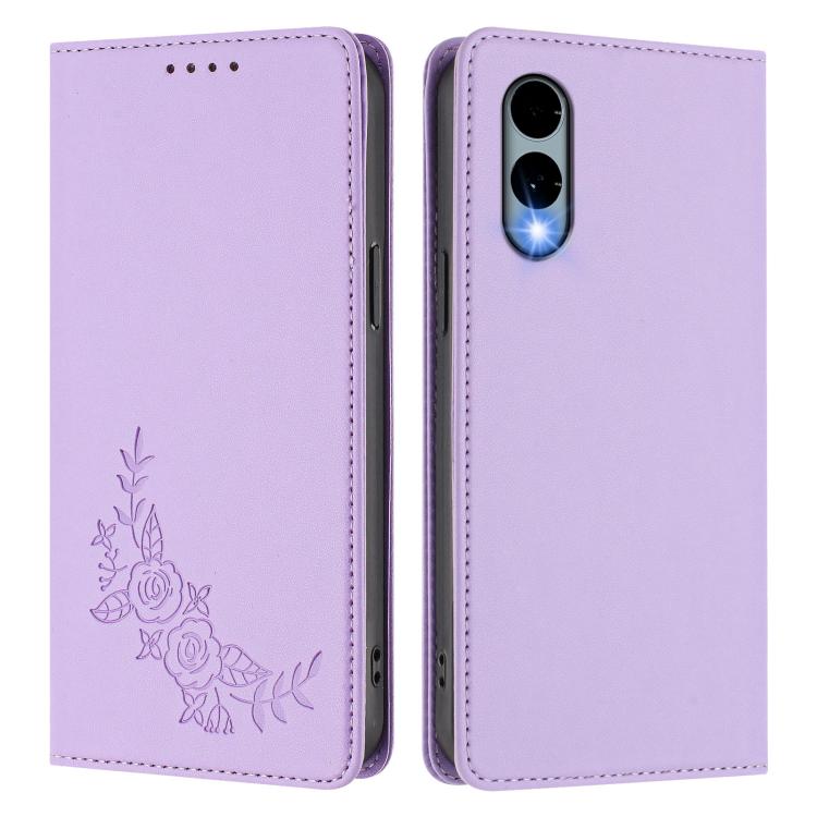 For Fujitsu Arrows We2 / F-52E Peony Embossed Magnetic RFID Vegan Leather Phone Case