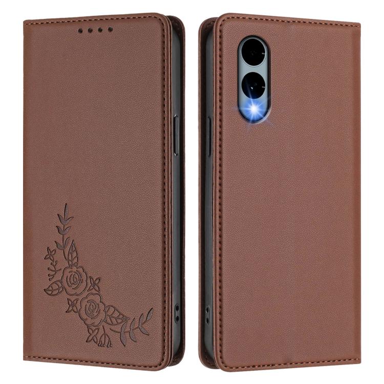 For Fujitsu Arrows We2 / F-52E Peony Embossed Magnetic RFID Vegan Leather Phone Case