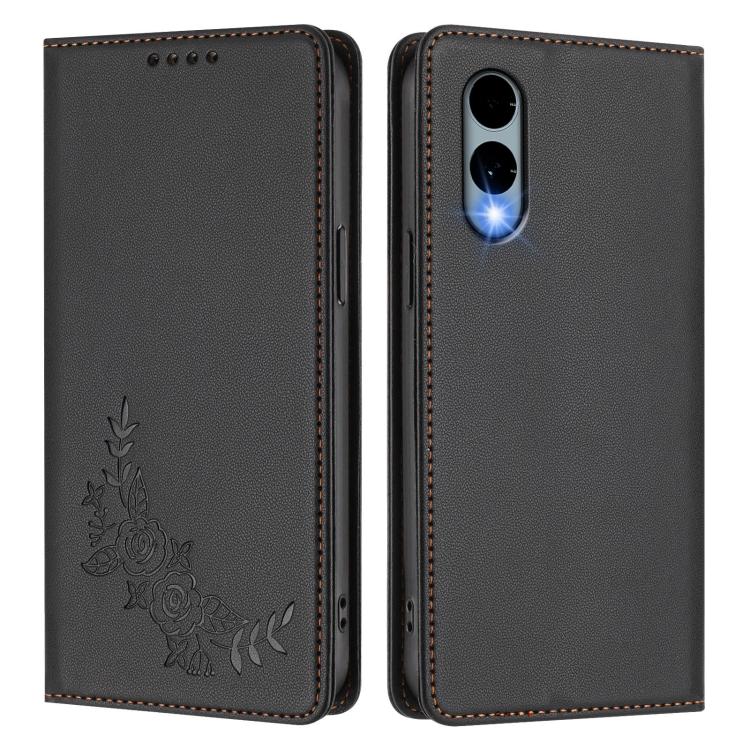 For Fujitsu Arrows We2 / F-52E Peony Embossed Magnetic RFID Vegan Leather Phone Case