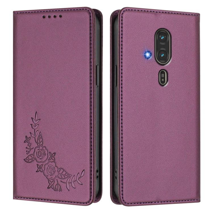 For Fujitsu FCNT RakuRaku / F-53E Peony Embossed Magnetic RFID Vegan Leather Phone Case