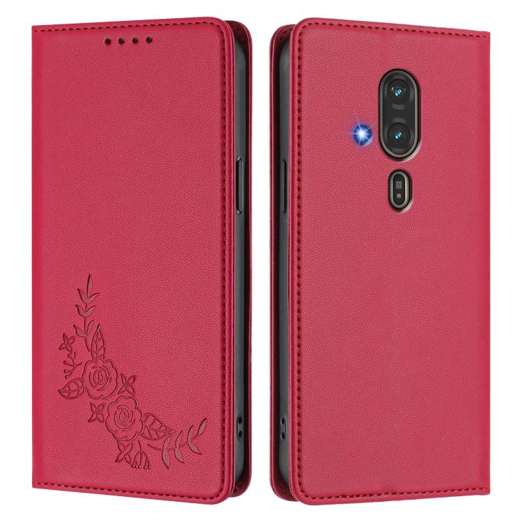 For Fujitsu FCNT RakuRaku / F-53E Peony Embossed Magnetic RFID Vegan Leather Phone Case