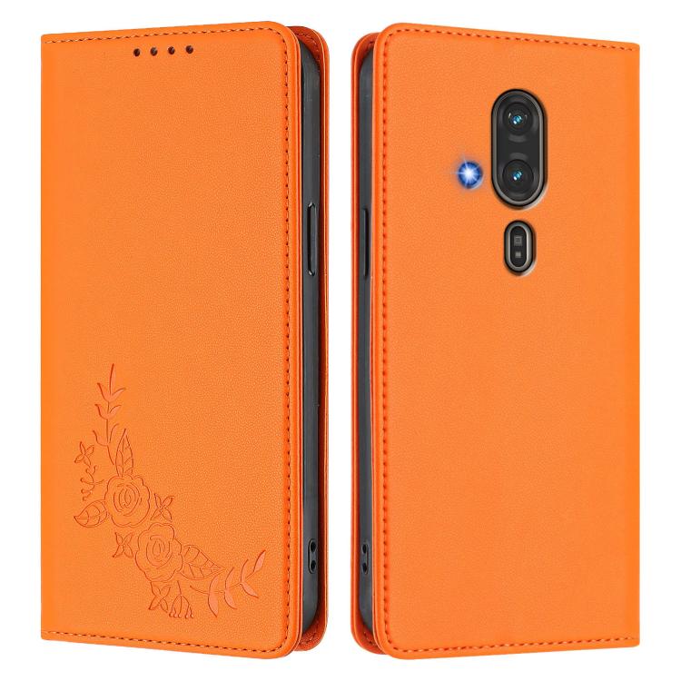 For Fujitsu FCNT RakuRaku / F-53E Peony Embossed Magnetic RFID Vegan Leather Phone Case