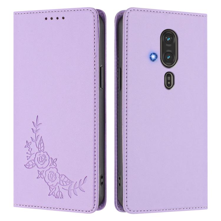 For Fujitsu FCNT RakuRaku / F-53E Peony Embossed Magnetic RFID Vegan Leather Phone Case