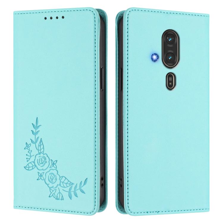 For Fujitsu FCNT RakuRaku / F-53E Peony Embossed Magnetic RFID Vegan Leather Phone Case