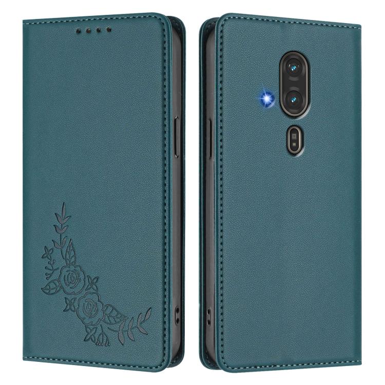 For Fujitsu FCNT RakuRaku / F-53E Peony Embossed Magnetic RFID Vegan Leather Phone Case