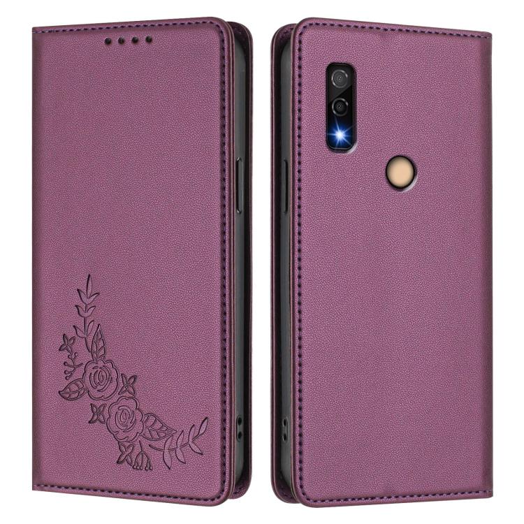 For Fujitsu Arrows We3 Peony Embossed Magnetic RFID Vegan Leather Phone Case