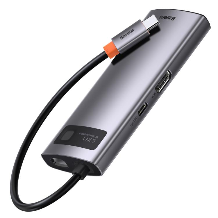 Baseus Metallic Glow Series CAHUB-CW0G 6 in 1 Multifunctional Type-C HUB Docking Station - Space Gray