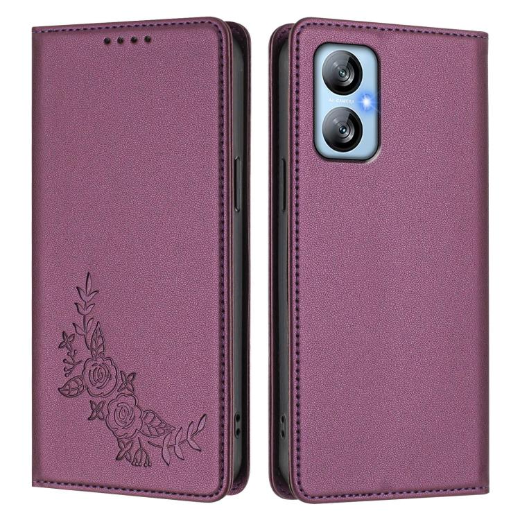 For Blackview A52 / A52 Pro Peony Embossed Magnetic RFID Vegan Leather Phone Case