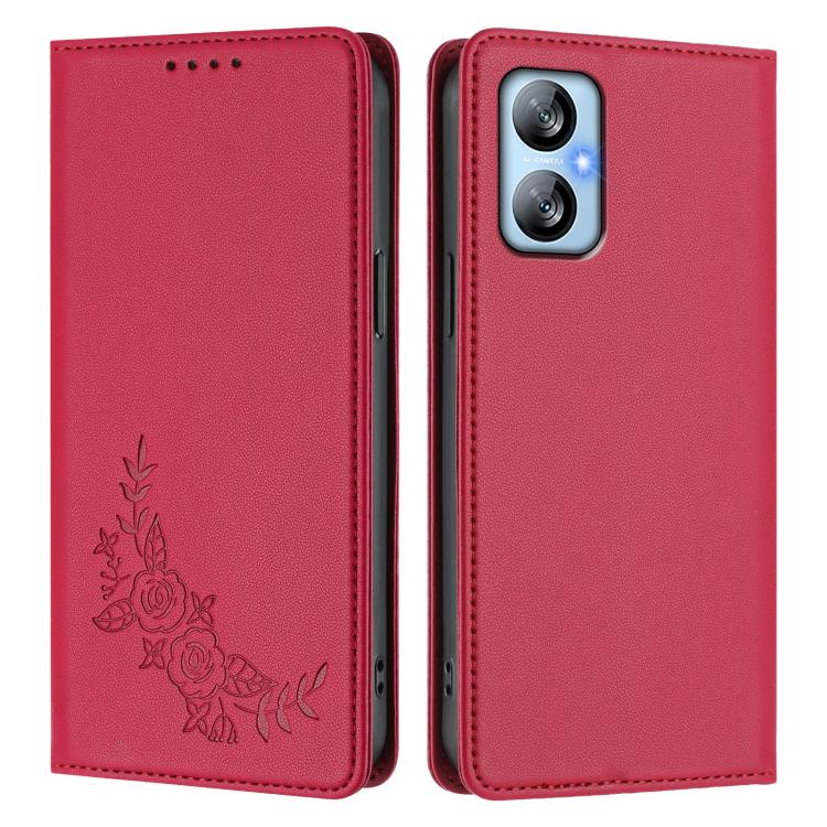 For Blackview A52 / A52 Pro Peony Embossed Magnetic RFID Vegan Leather Phone Case
