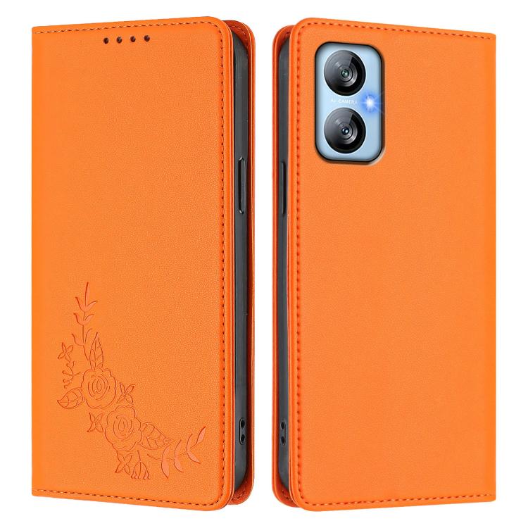 For Blackview A52 / A52 Pro Peony Embossed Magnetic RFID Vegan Leather Phone Case