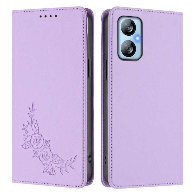 For Blackview A52 / A52 Pro Peony Embossed Magnetic RFID Vegan Leather Phone Case