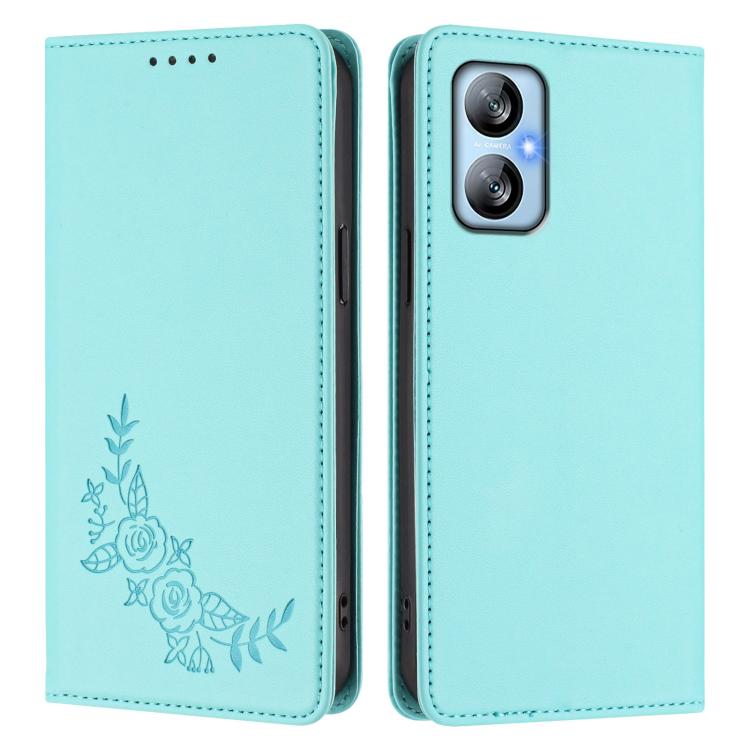 For Blackview A52 / A52 Pro Peony Embossed Magnetic RFID Vegan Leather Phone Case