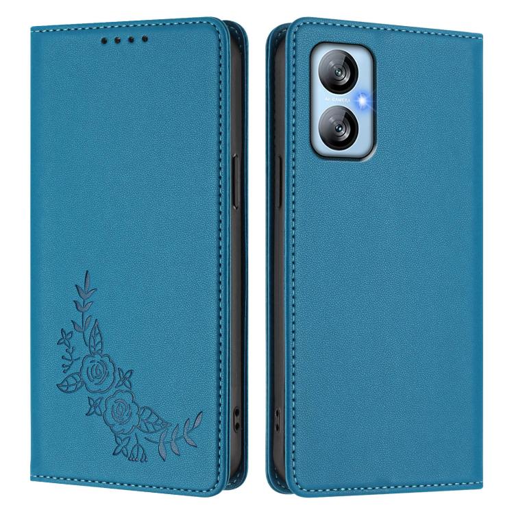 For Blackview A52 / A52 Pro Peony Embossed Magnetic RFID Vegan Leather Phone Case