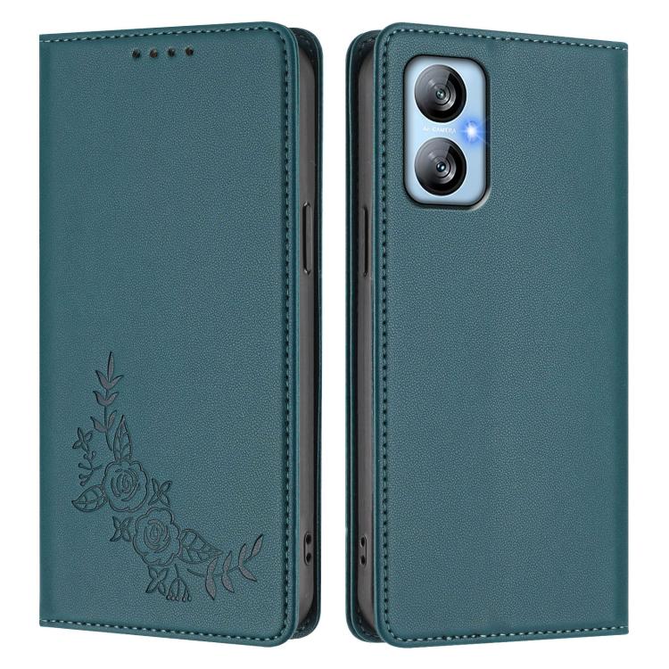 For Blackview A52 / A52 Pro Peony Embossed Magnetic RFID Vegan Leather Phone Case