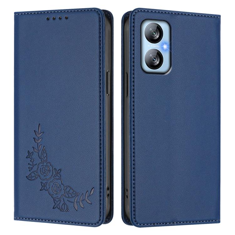 For Blackview A52 / A52 Pro Peony Embossed Magnetic RFID Vegan Leather Phone Case