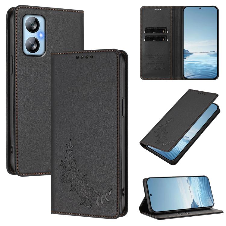 For Blackview A52 / A52 Pro Peony Embossed Magnetic RFID Vegan Leather Phone Case