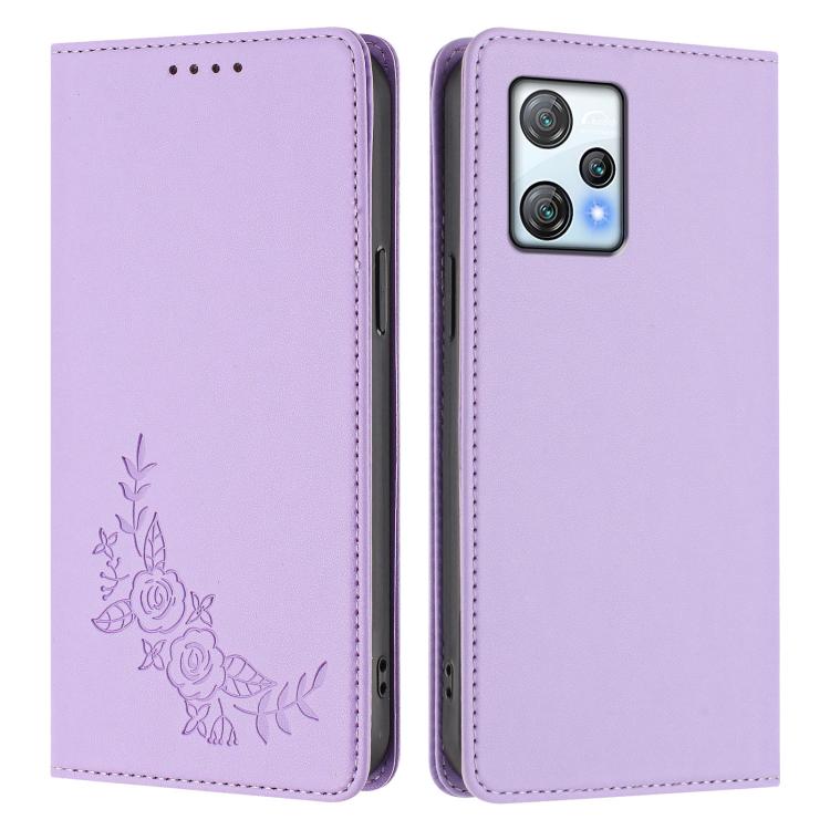 For Blackview A53 Peony Embossed Magnetic RFID Vegan Leather Phone Case