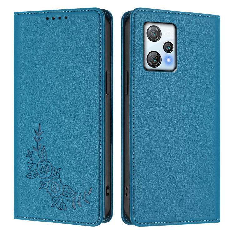 For Blackview A53 Peony Embossed Magnetic RFID Vegan Leather Phone Case