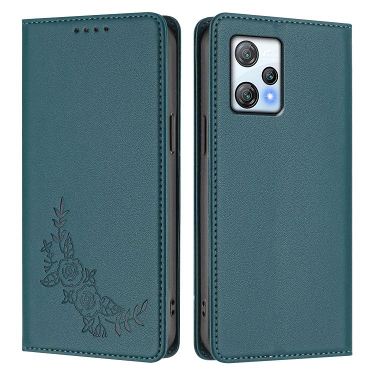 For Blackview A53 Peony Embossed Magnetic RFID Vegan Leather Phone Case