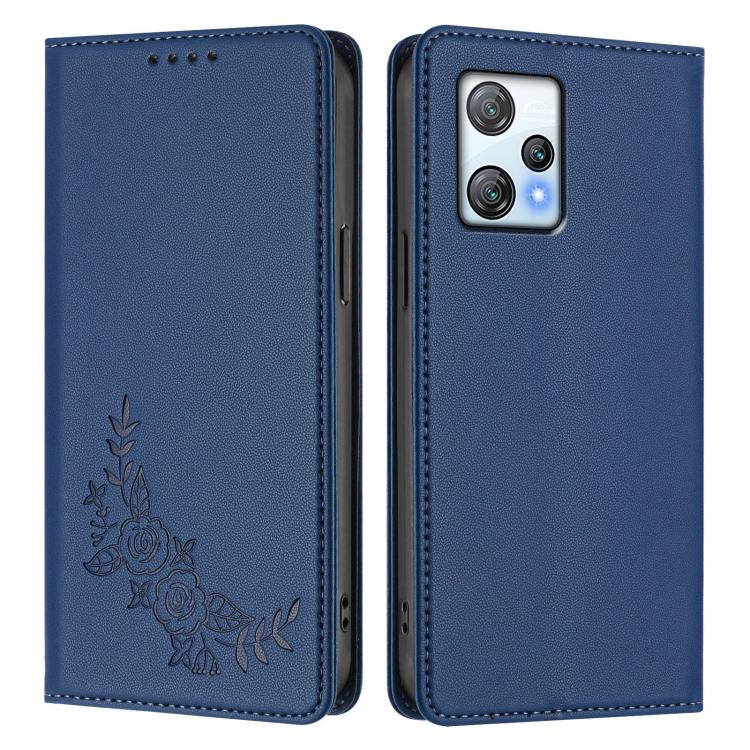 For Blackview A53 Peony Embossed Magnetic RFID Vegan Leather Phone Case