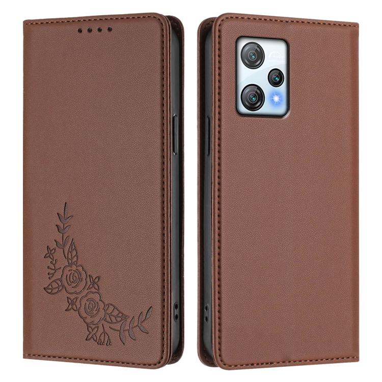 For Blackview A53 Peony Embossed Magnetic RFID Vegan Leather Phone Case