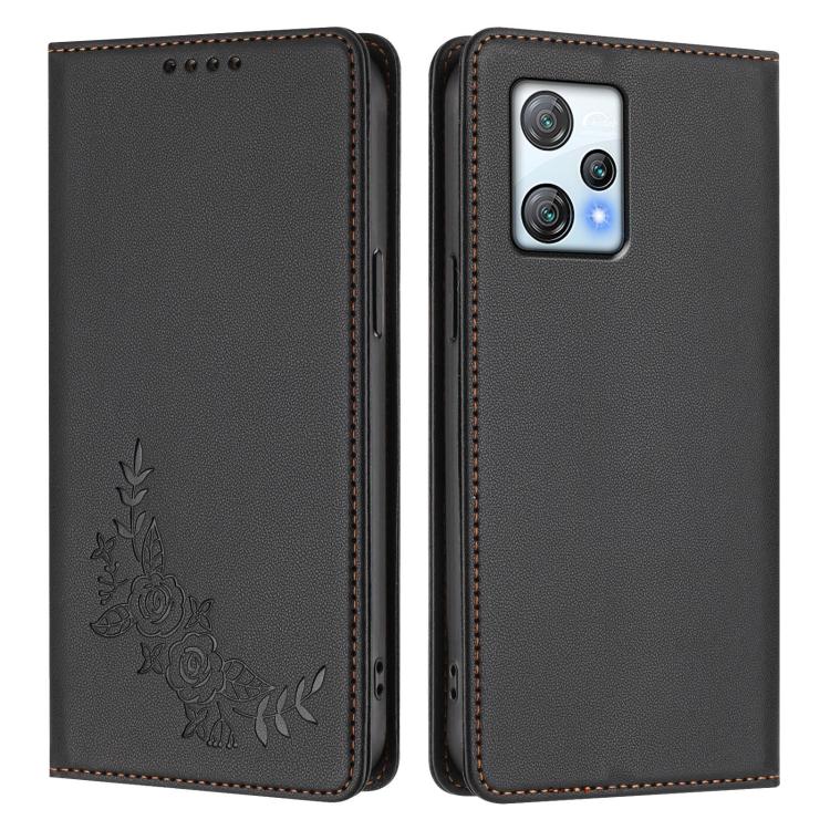For Blackview A53 Peony Embossed Magnetic RFID Vegan Leather Phone Case