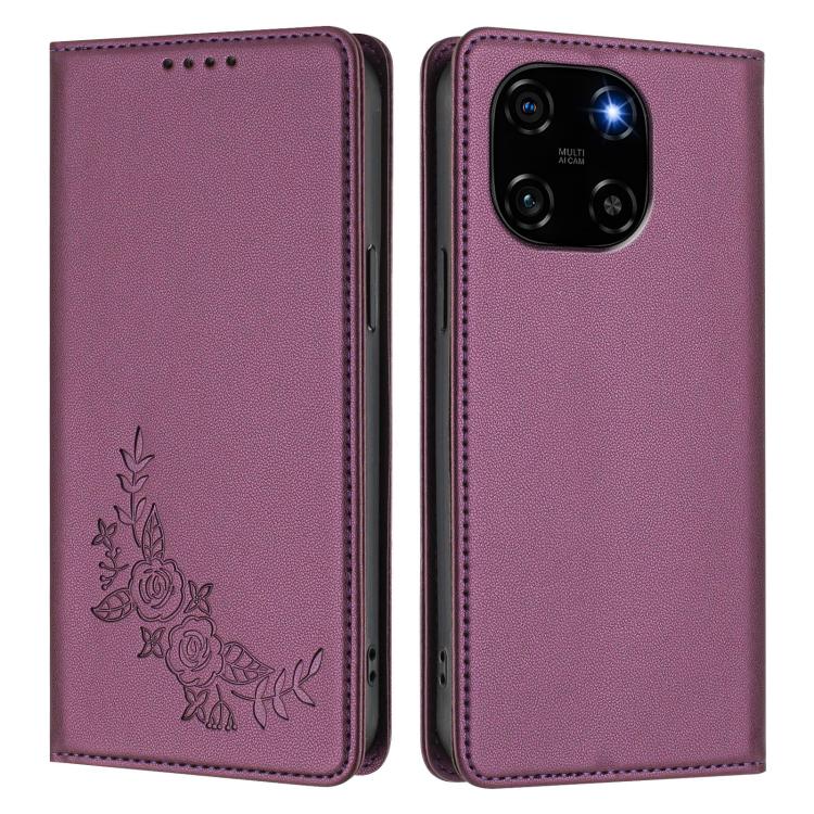 For Blackview Color 6 Peony Embossed Magnetic RFID Vegan Leather Phone Case
