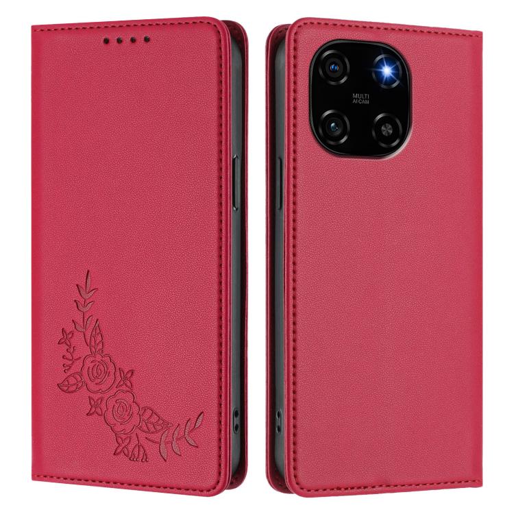 For Blackview Color 6 Peony Embossed Magnetic RFID Vegan Leather Phone Case