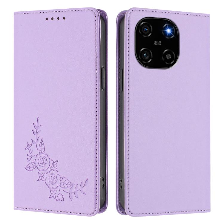 For Blackview Color 6 Peony Embossed Magnetic RFID Vegan Leather Phone Case