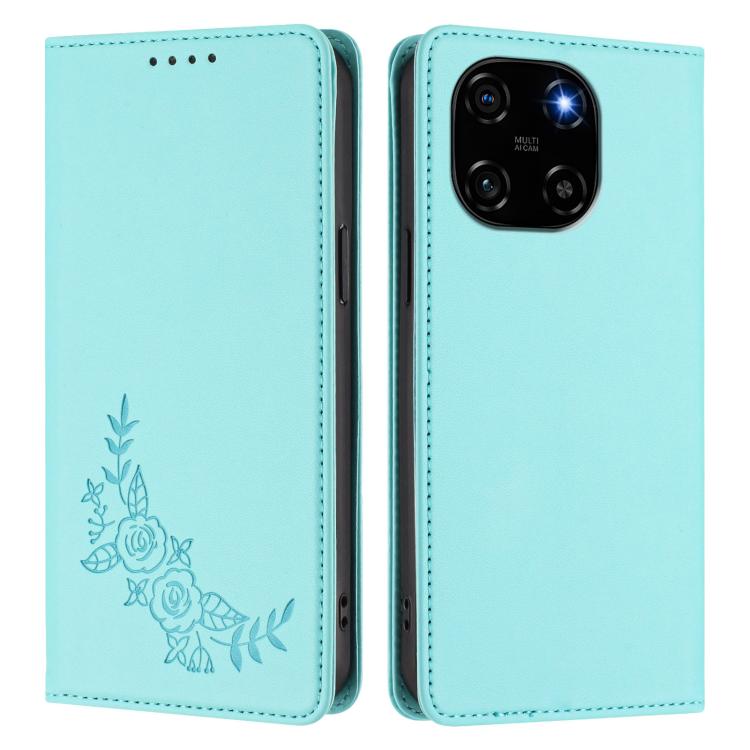 For Blackview Color 6 Peony Embossed Magnetic RFID Vegan Leather Phone Case