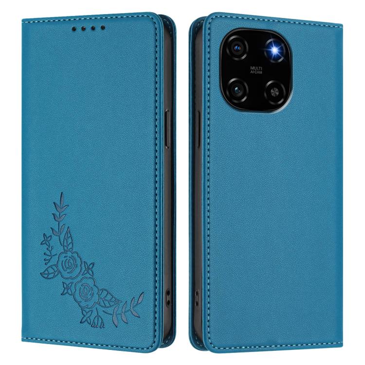 For Blackview Color 6 Peony Embossed Magnetic RFID Vegan Leather Phone Case