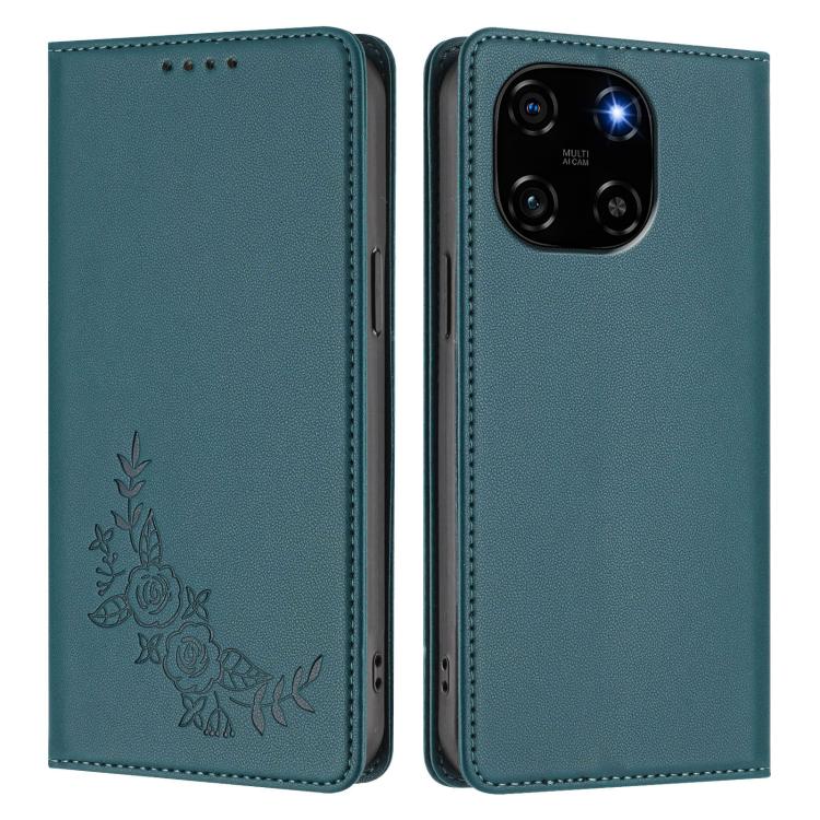 For Blackview Color 6 Peony Embossed Magnetic RFID Vegan Leather Phone Case