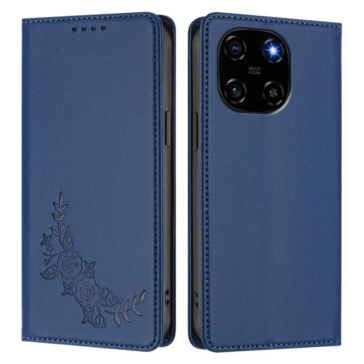 For Blackview Color 6 Peony Embossed Magnetic RFID Vegan Leather Phone Case