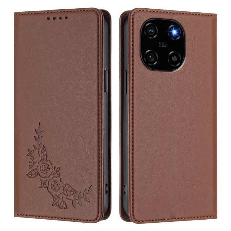 For Blackview Color 6 Peony Embossed Magnetic RFID Vegan Leather Phone Case