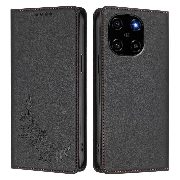 For Blackview Color 6 Peony Embossed Magnetic RFID Vegan Leather Phone Case