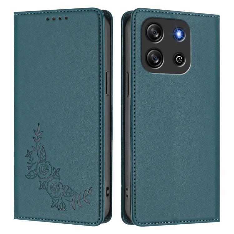 For Blackview Oscal Flat 1C Peony Embossed Magnetic RFID Vegan Leather Phone Case