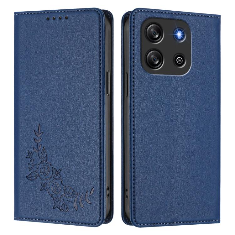 For Blackview Oscal Flat 1C Peony Embossed Magnetic RFID Vegan Leather Phone Case