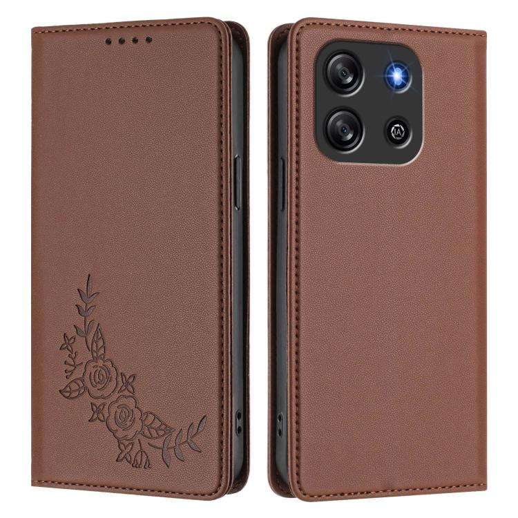 For Blackview Oscal Flat 1C Peony Embossed Magnetic RFID Vegan Leather Phone Case