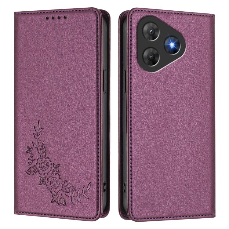 For Blackview Oscal Flat 2 / 2C Peony Embossed Magnetic RFID Vegan Leather Phone Case
