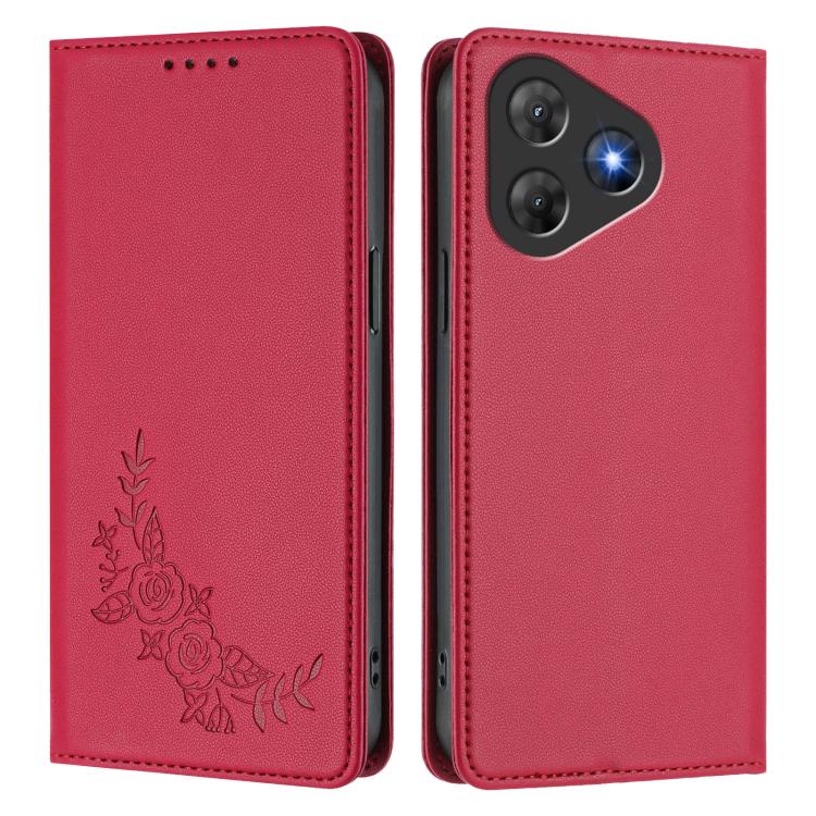 For Blackview Oscal Flat 2 / 2C Peony Embossed Magnetic RFID Vegan Leather Phone Case