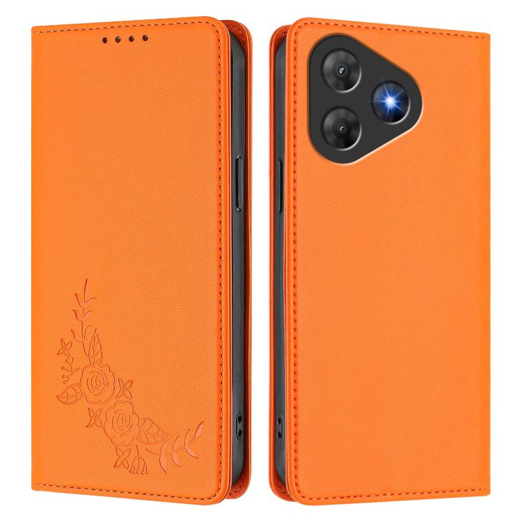 For Blackview Oscal Flat 2 / 2C Peony Embossed Magnetic RFID Vegan Leather Phone Case
