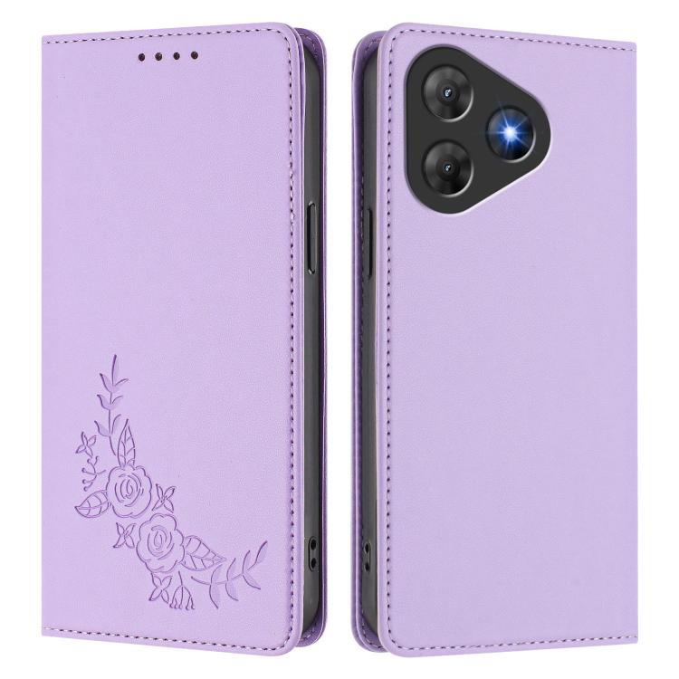 For Blackview Oscal Flat 2 / 2C Peony Embossed Magnetic RFID Vegan Leather Phone Case