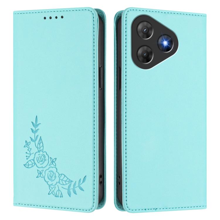 For Blackview Oscal Flat 2 / 2C Peony Embossed Magnetic RFID Vegan Leather Phone Case