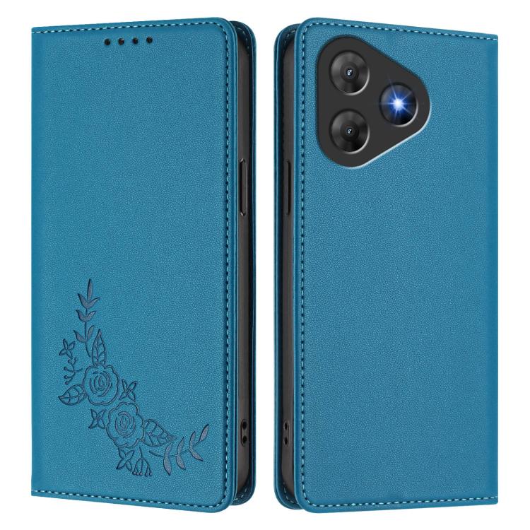 For Blackview Oscal Flat 2 / 2C Peony Embossed Magnetic RFID Vegan Leather Phone Case
