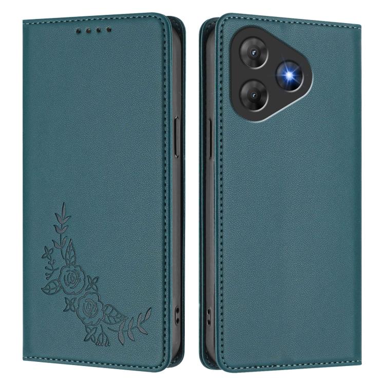 For Blackview Oscal Flat 2 / 2C Peony Embossed Magnetic RFID Vegan Leather Phone Case