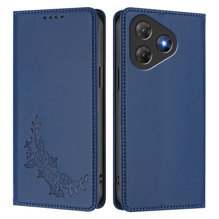 For Blackview Oscal Flat 2 / 2C Peony Embossed Magnetic RFID Vegan Leather Phone Case