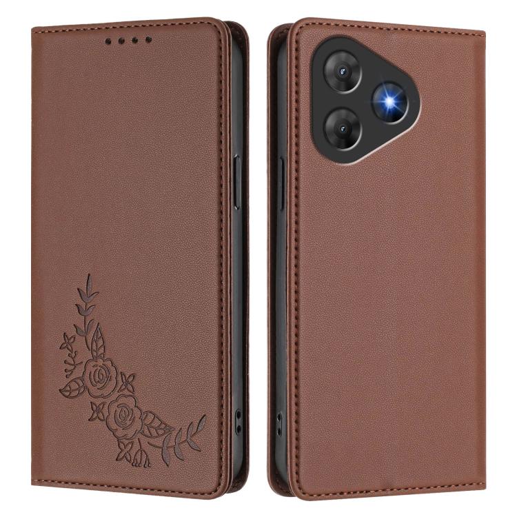 For Blackview Oscal Flat 2 / 2C Peony Embossed Magnetic RFID Vegan Leather Phone Case