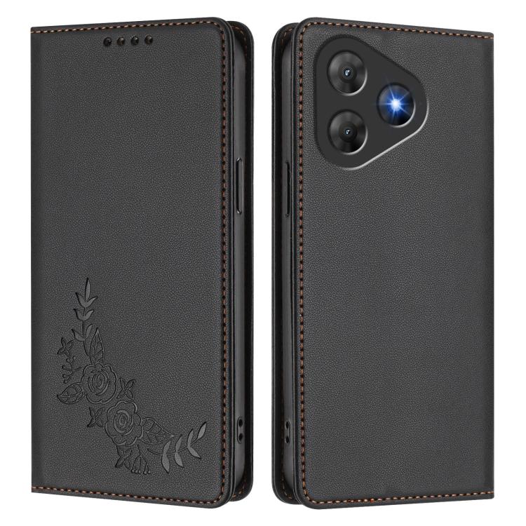 For Blackview Oscal Flat 2 / 2C Peony Embossed Magnetic RFID Vegan Leather Phone Case