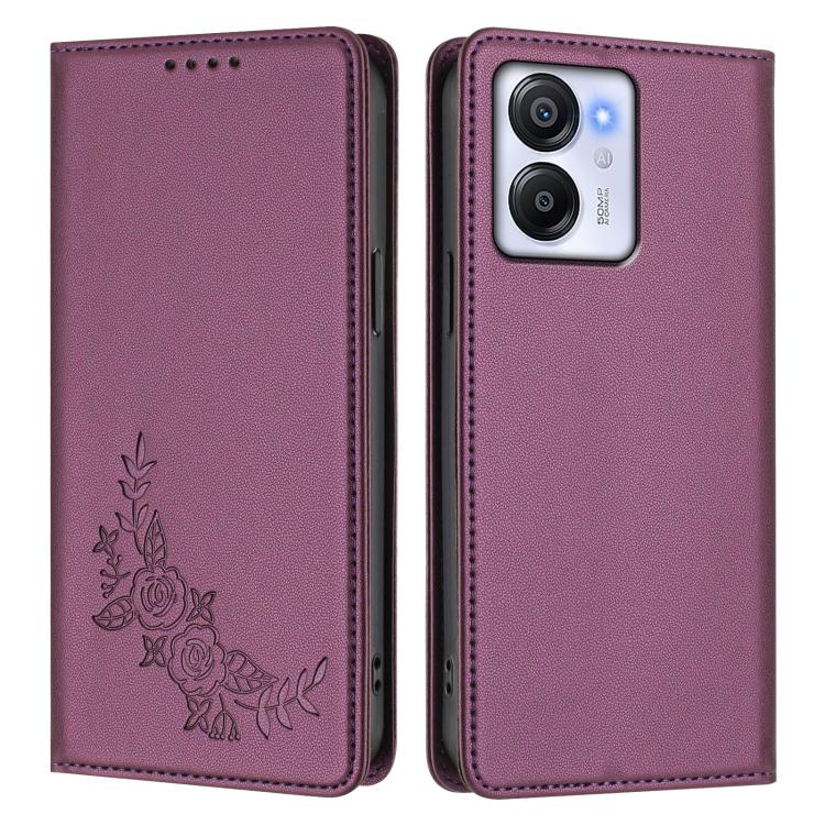 For Blackview Oscal Modern 8 / Color 8 Peony Embossed Magnetic RFID Vegan Leather Phone Case